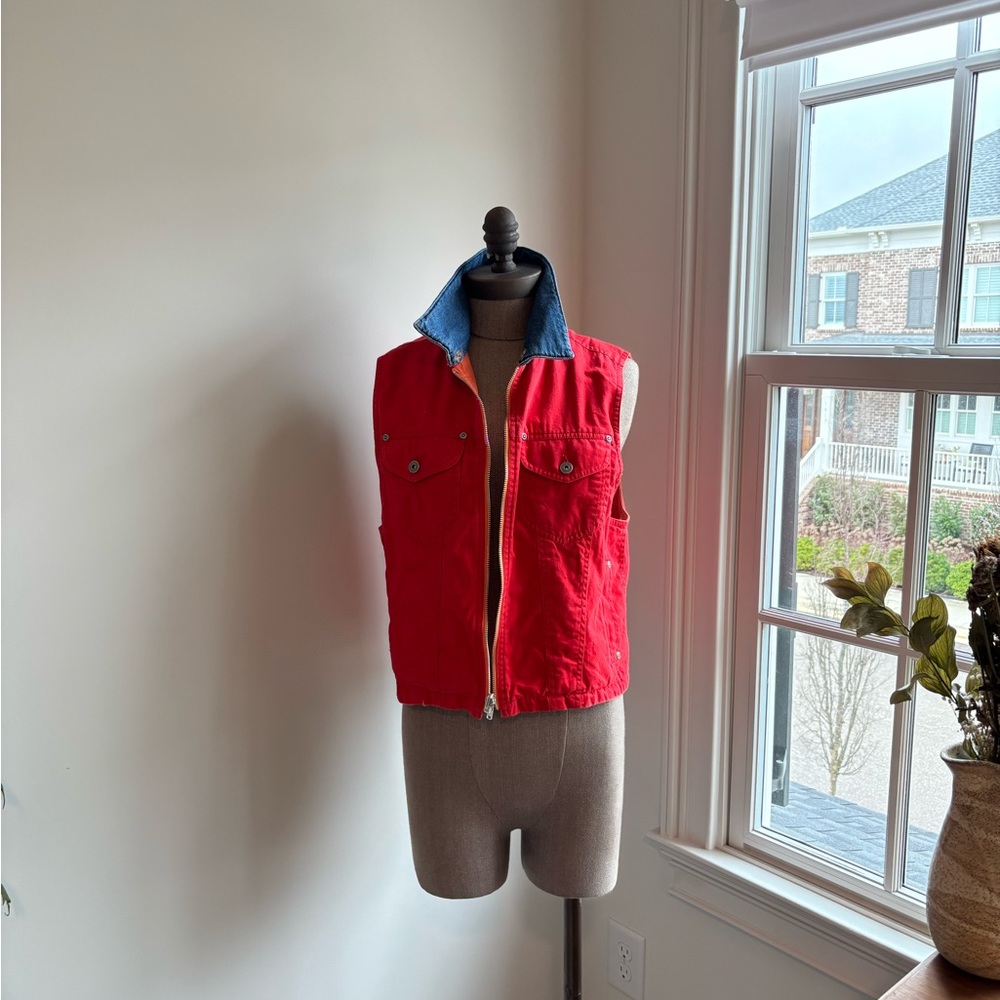 Red Denim-Lined Utility Vest